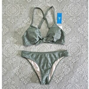 Cupshe Sage Green Textured Geometric Front Knot Bikini Set New M